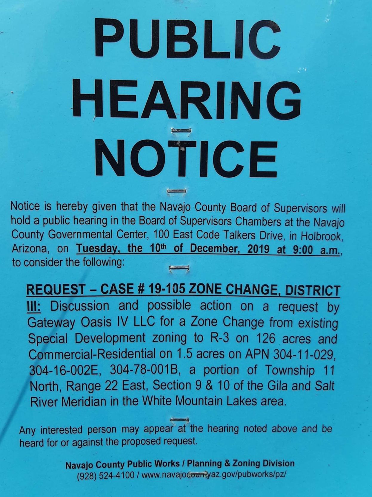 White Mountain Lake zone change